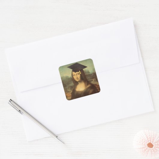 Mona Lisa's Afstuderen Dag Vierkante Sticker (Envelop)