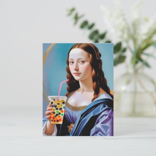 Mona Lisa's Bubble Tea Moment Briefkaart (Staand voorkant)