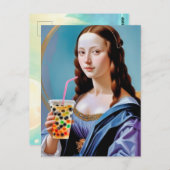 Mona Lisa's Bubble Tea Moment Briefkaart (Voorkant / Achterkant)