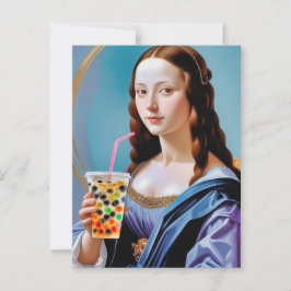 Mona Lisa's Bubble Tea Moment Briefkaart
