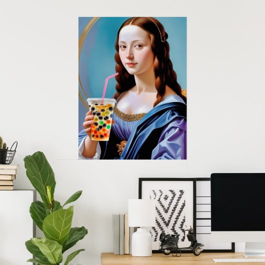 Mona Lisa's Bubble Tea Moment Poster (Thuiskantoor)