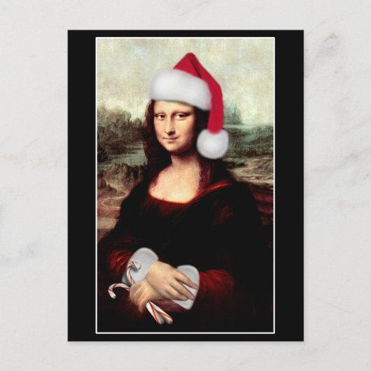 Mona Lisa's Christmas Santa Hat Feestdagenkaart (Voorkant)