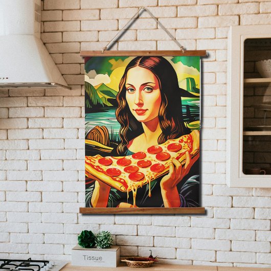Mona Lisa's grappige pizza-moment Hangend Wandkleed