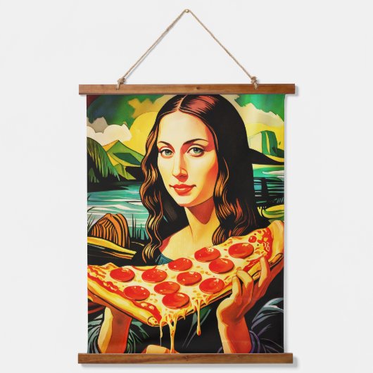 Mona Lisa's grappige pizza-moment Hangend Wandkleed (Voorkant)