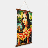 Mona Lisa's grappige pizza-moment Hangend Wandkleed (Gebogen)