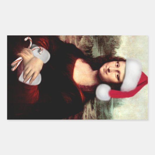 Mona Lisa's kerstkerstkerstkerstkerstfeest Rechthoekige Sticker (Voorkant)