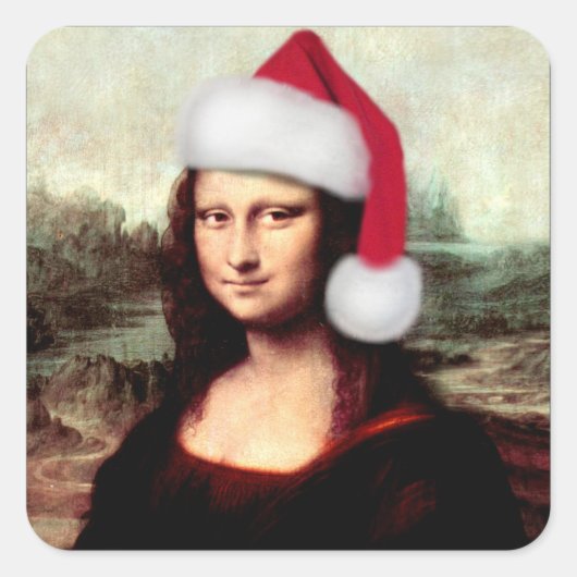 Mona Lisa's kerstkerstkerstkerstkerstfeest Vierkante Sticker (Voorkant)