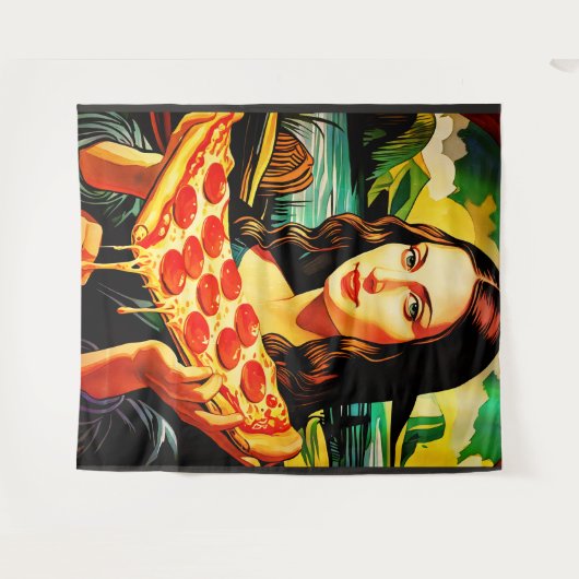 Mona Lisa's pizzamoment Extra Groot Tapijt Wandkleed (Voorkant (horizontaal))