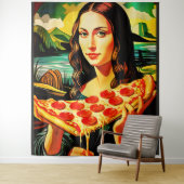 Mona Lisa's pizzamoment Extra Groot Tapijt Wandkleed (In situ)