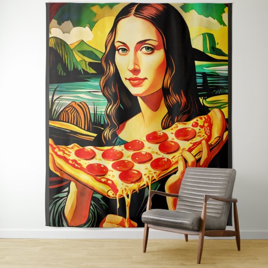 Mona Lisa's pizzamoment Extra Groot Tapijt Wandkleed (In situ)