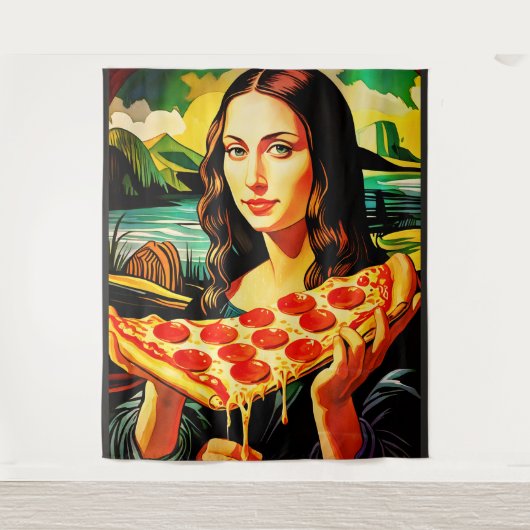 Mona Lisa's pizzamoment Extra Groot Tapijt Wandkleed (Voorkant)