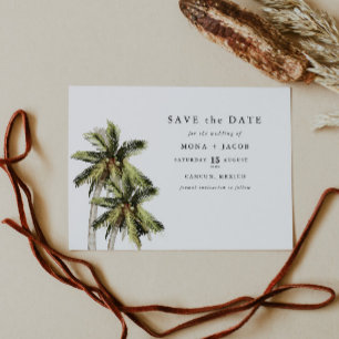 MONA Modern Minimalist Tropical Palm Save the Date Kaart