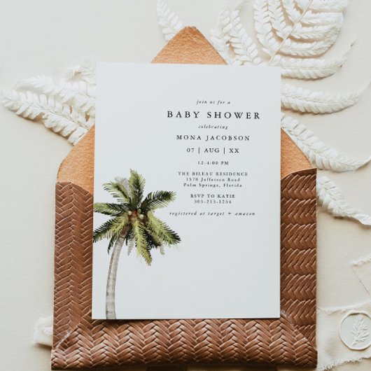 MONA Modern Tropisch Palm Beach Baby shower Kaart