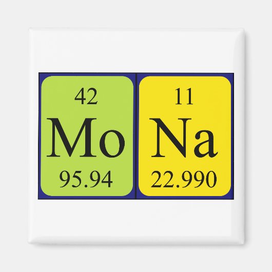 Mona periodieke tabelnaam magneet (Voorkant)