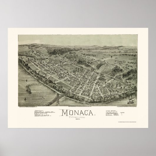 Monaca, PA Panorama Kaart - 1900 Poster (Voorkant)