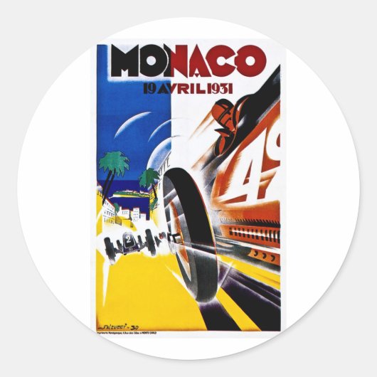 Monaco 1931 Grand Prix  Race Poster Classic Ronde Sticker (Voorkant)