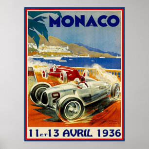 MONACO  1936 Grand Prix Auto Racing Print