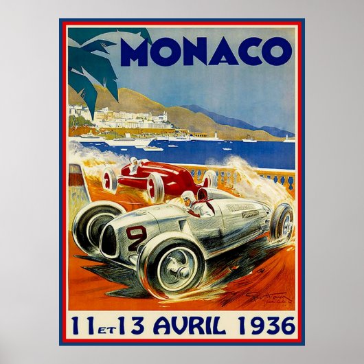 MONACO  1936 Grand Prix Auto Racing Print (Voorkant)