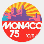 Monaco 75 retro vintage 1970s ronde sticker (Voorkant)
