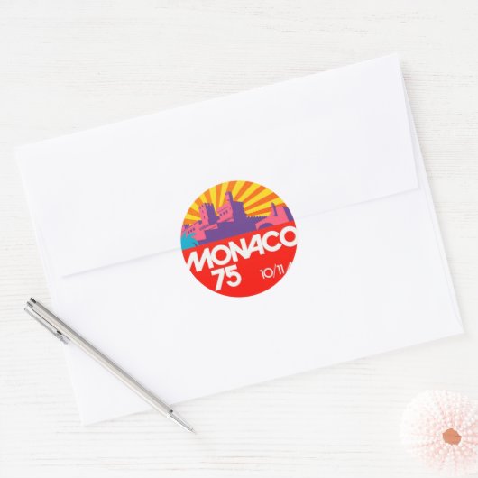 Monaco 75 retro vintage 1970s ronde sticker (Envelop)
