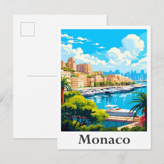 Monaco Art Vintage Travel Illustratie Briefkaart (Voorkant / Achterkant)