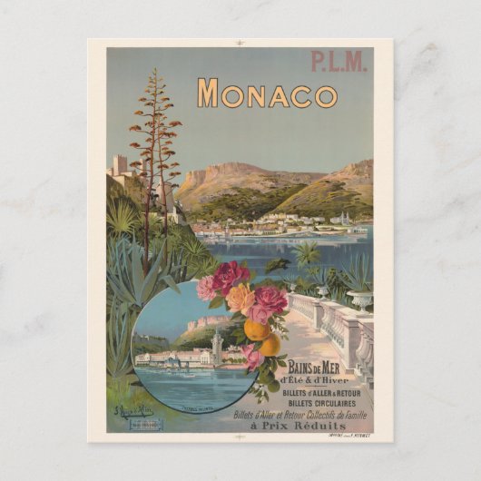 Monaco Bains de Mer Vintage Poster 1896 Briefkaart (Voorkant)