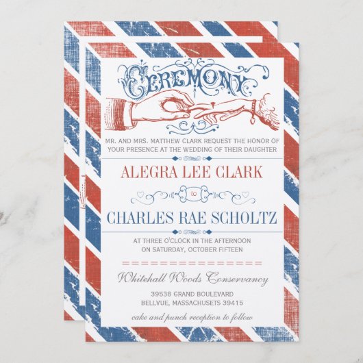 Monaco Blue Red Modern Typografie Invite Kaart (Voorkant / Achterkant)