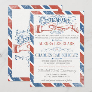 Monaco Blue Red Modern  Typografie Invite Kaart