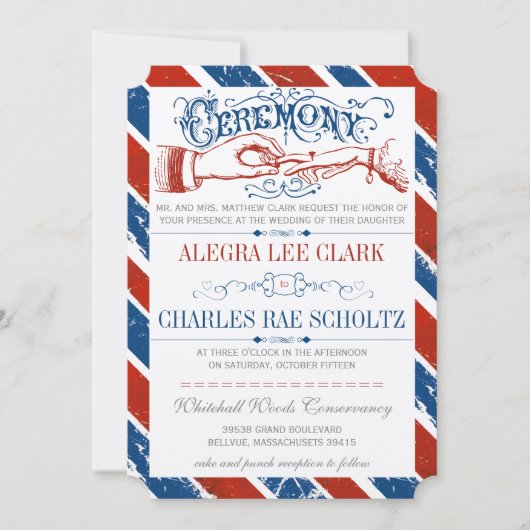 Monaco Blue Red Retro  Typografie Invite Kaart (Voorkant)