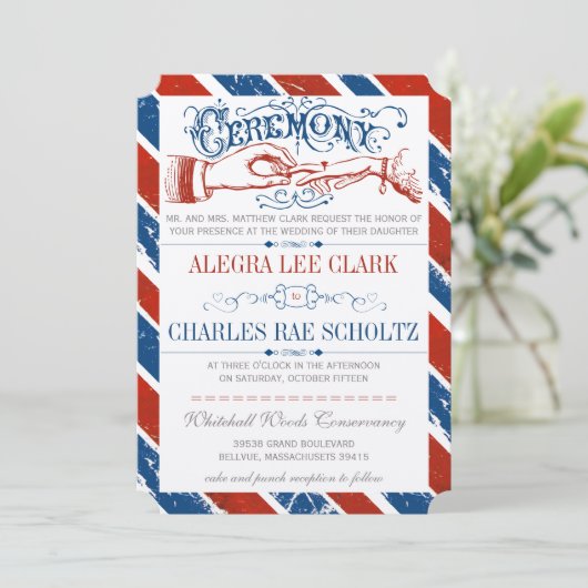 Monaco Blue Red Retro Typografie Invite Kaart (Staand voorkant)