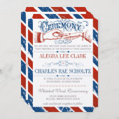 Monaco Blue Red Retro  Typografie Invite Kaart (Voorkant / Achterkant)