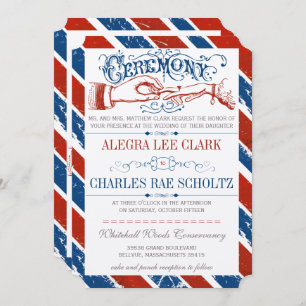 Monaco Blue Red Retro  Typografie Invite Kaart