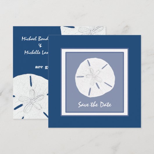 Monaco Blue Sand Dollar Save the Date (Voorkant / Achterkant)