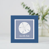 Monaco Blue Sand Dollar Save the Date (Staand voorkant)