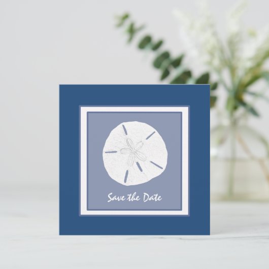 Monaco Blue Sand Dollar Save the Date (Staand voorkant)