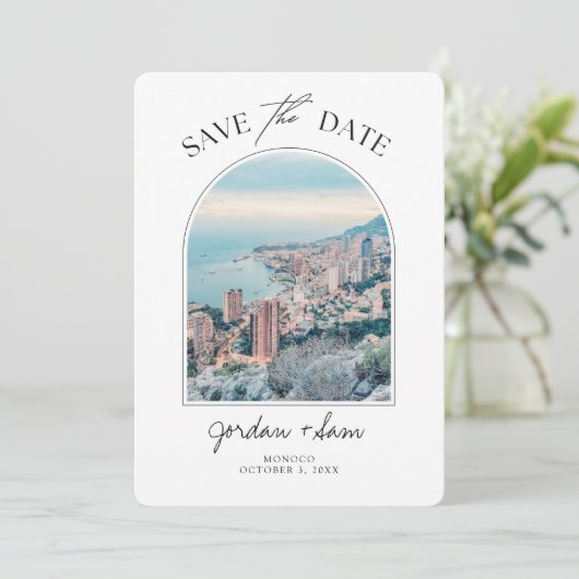 Monaco Bruiloft Frans Rivera Save the Date Kaart (Staand voorkant)