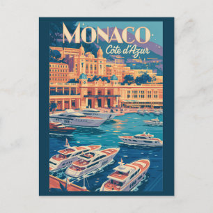 Monaco Cote D Azur Illustratie Reis Kunst Vintage Briefkaart