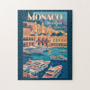 Monaco Cote D Azur Illustratie Reis Kunst Vintage Legpuzzel