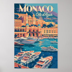 Monaco Cote D Azur Illustratie Reis Kunst Vintage Poster