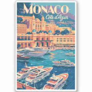 Monaco Cote D Azur Illustratie Reis Kunst Vintage Sticker