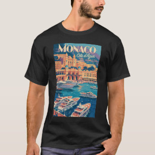 Monaco Cote D Azur Illustratie Reis Kunst Vintage T-shirt