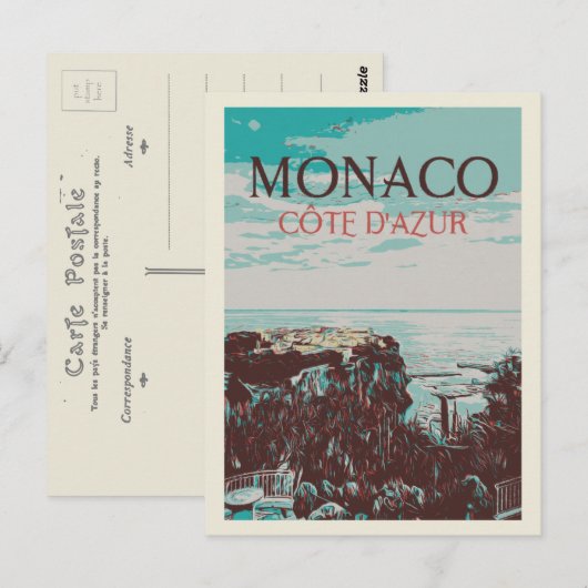 Monaco Cote d'Azur, uitzicht van de Rock Briefkaart (Voorkant / Achterkant)
