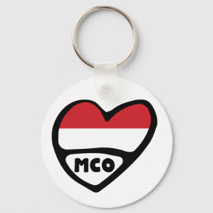 Monaco Country Code Flag Heart Keyring, MCO Sleutelhanger