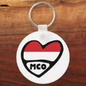 Monaco Country Code Flag Heart Keyring, MCO Sleutelhanger (Voorkant)