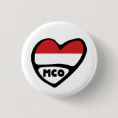 Monaco Country Code Flag Heart Pin Badge, MCO Ronde Button 3,2 Cm (Voorkant)