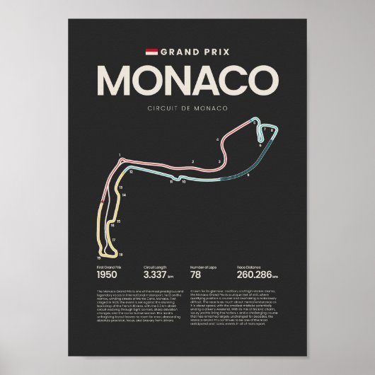 Monaco Grand Prix Circuit Kaart Poster (Voorkant)