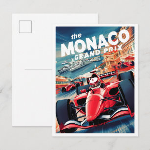 Monaco Grand Prix Vintage Reisillustratie Briefkaart