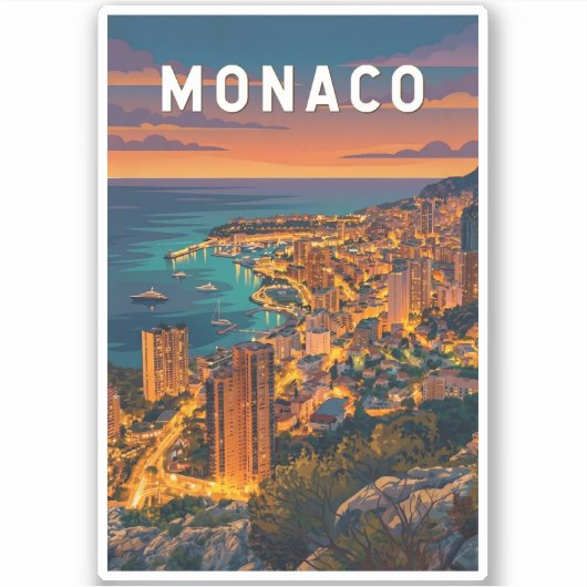 Monaco Illustratie Reis Kunst Vintage Sticker (Voorkant)