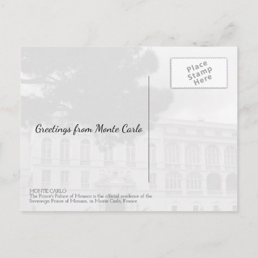Monaco in het beroemde Monte Carlo Palace Landmark Briefkaart (Achterkant)