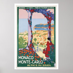 Monaco Monte Carlo Antieke Reisposter - Ingelijst Poster